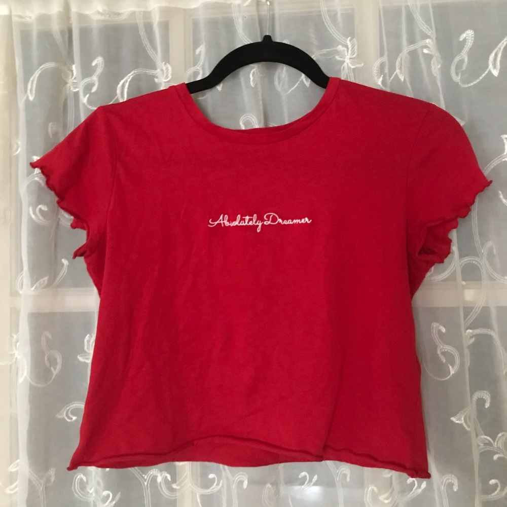 Red Crop Top with Writing - Picture 2 of 5